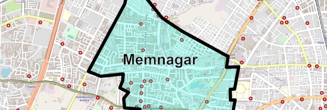 Location Map of Memnagar, Ahmedabad
