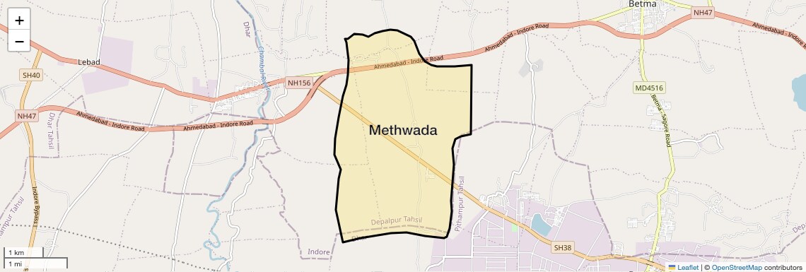 Location Map of Methwada, Indore
