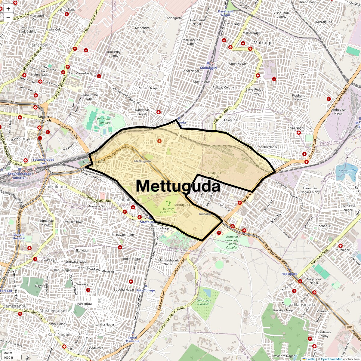 Location Map of Mettuguda, Hyderabad