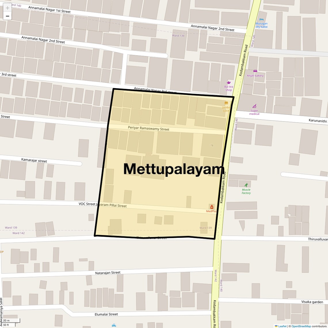 Location Map of Mettupalayam, Chennai