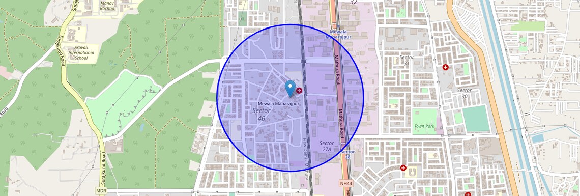 Location Map of Mewala Maharajpur, Faridabad