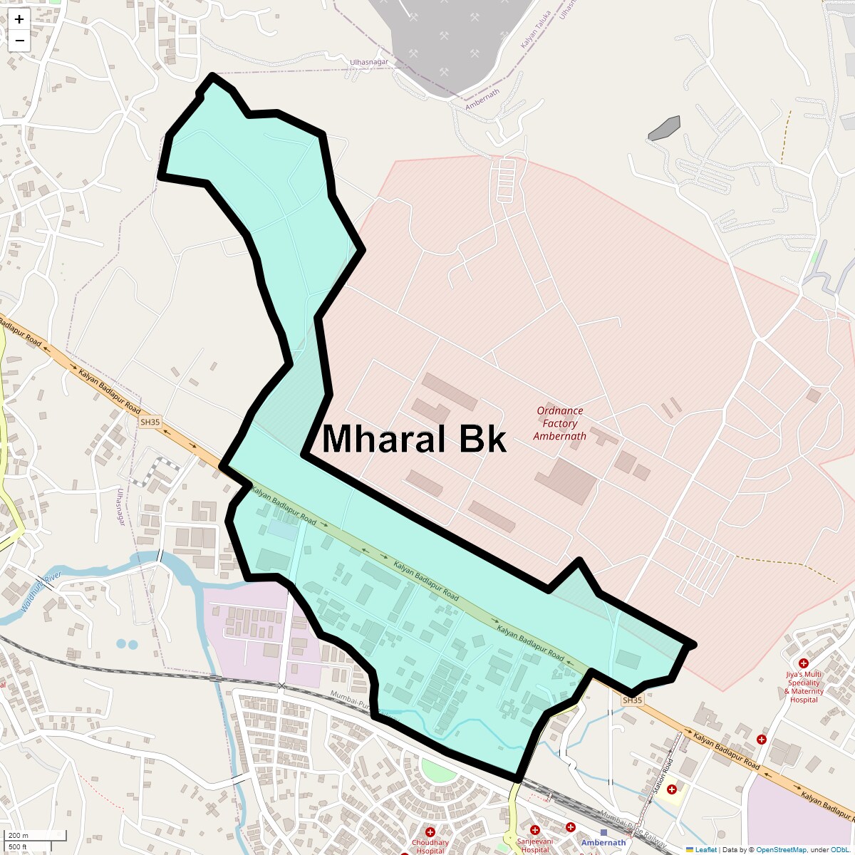 Location Map of Mharal Bk, Thane