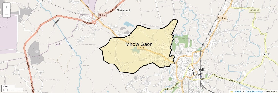 Location Map of Mhow Gaon, Indore