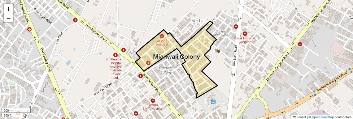 Location Map of Mianwali Colony, Gurgaon