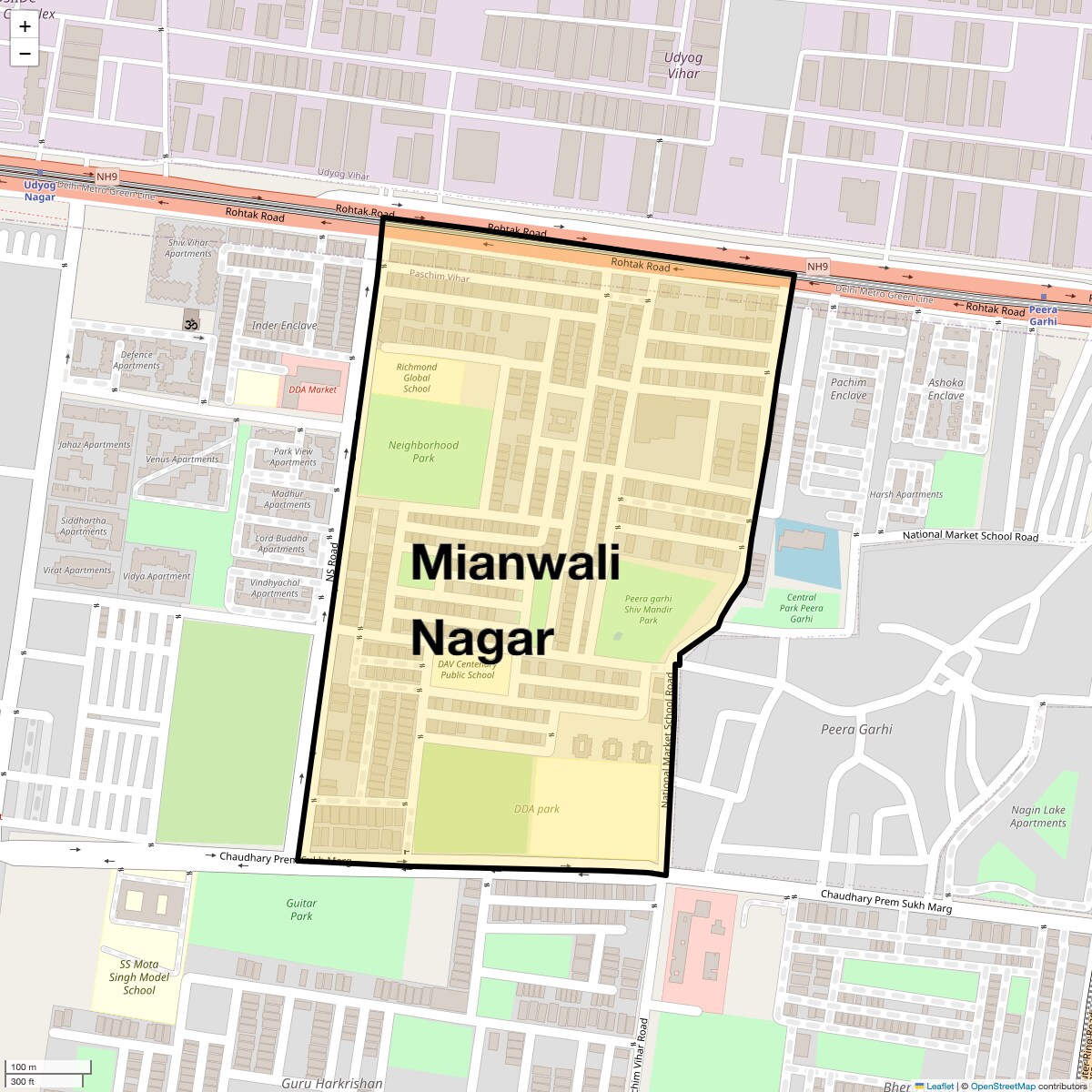 Location Map of Mianwali Nagar, Delhi