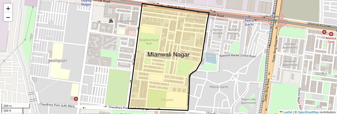Location Map of Mianwali Nagar, Delhi