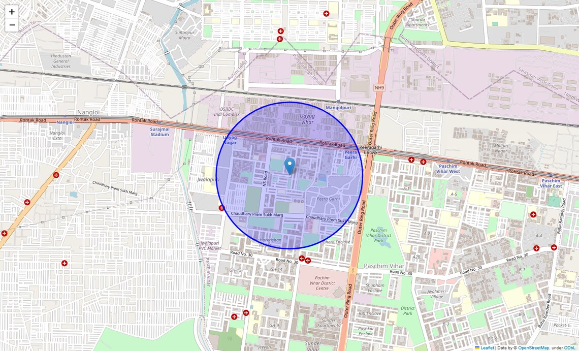 Location Map of Mianwali Nagar, Delhi