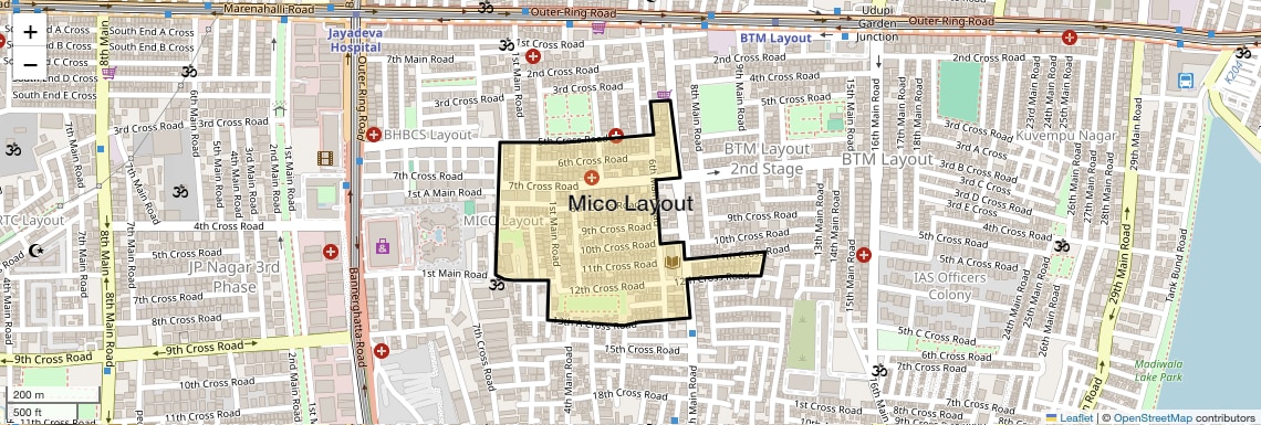 Location Map of Mico Layout, Bangalore