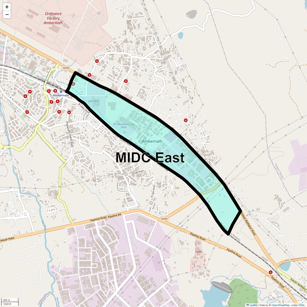 Location Map of MIDC East, Thane