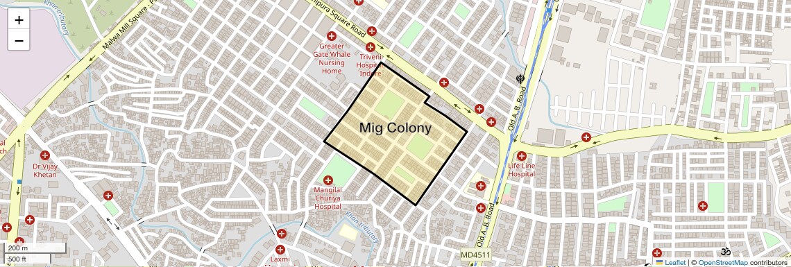 Location Map of Mig Colony, Indore