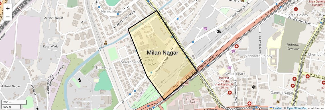 Location Map of Milan Nagar, Mumbai
