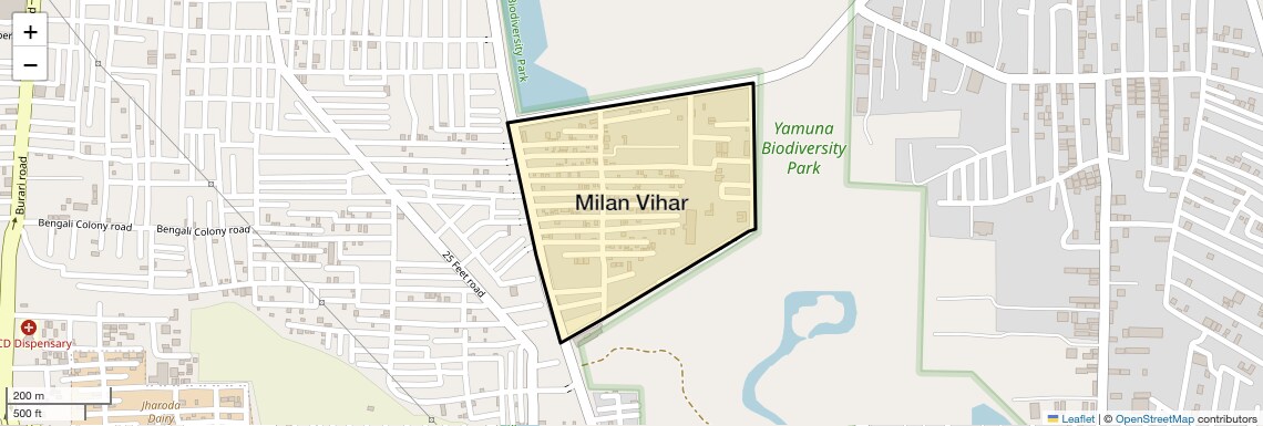 Location Map of Milan Vihar, Delhi