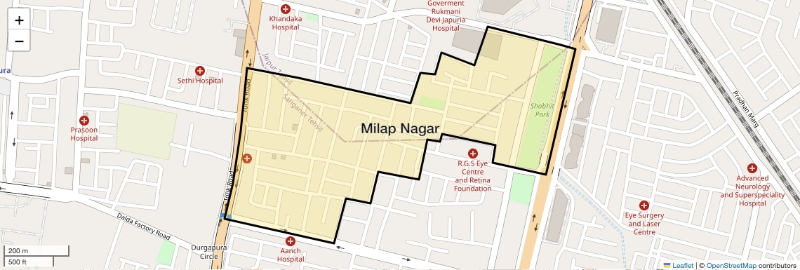 Location Map of Milap Nagar, Jaipur