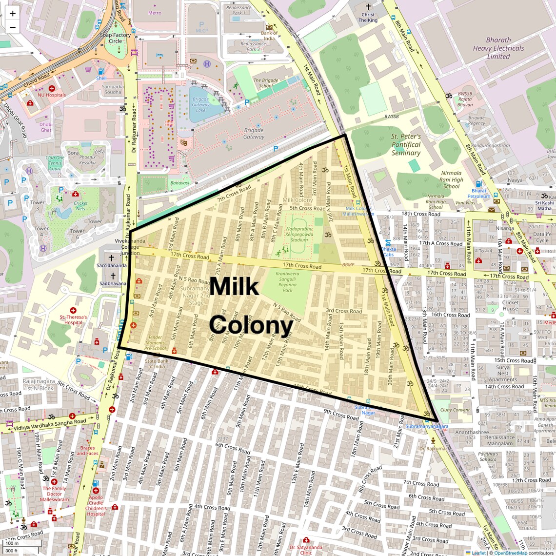 Location Map of Milk Colony, Bangalore