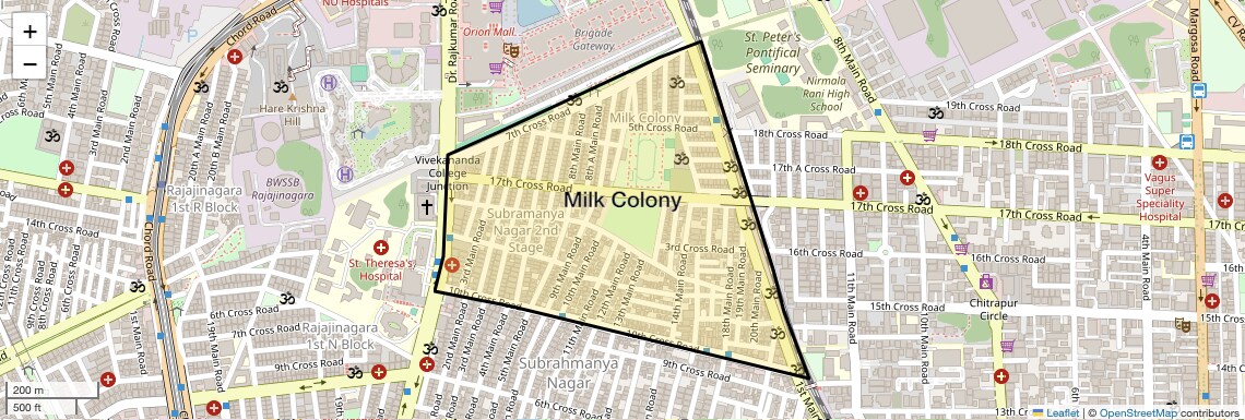 Location Map of Milk Colony, Bangalore