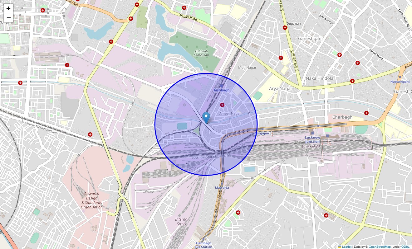 Location Map of Mill Road, Lucknow