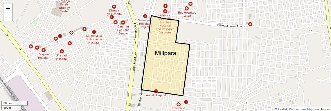Location Map of Millpara, Rajkot