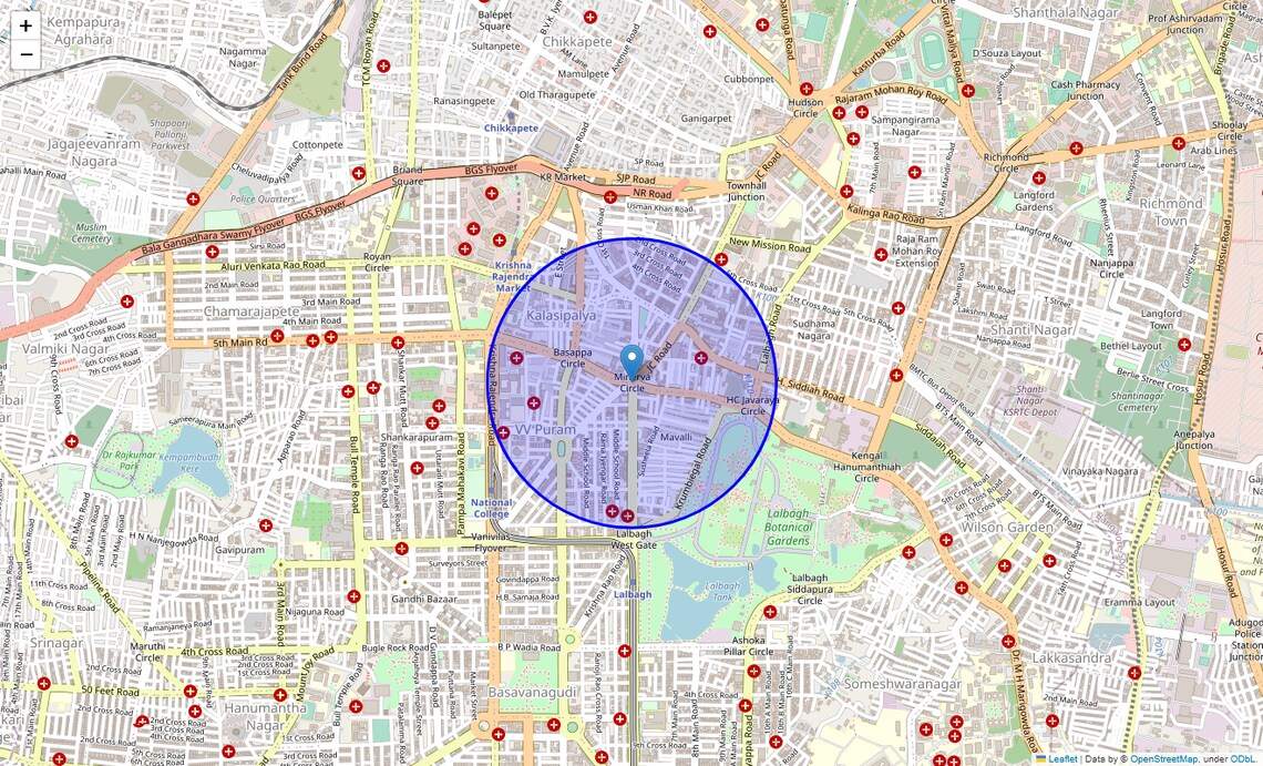 Location Map of Minerva Circle, Bangalore