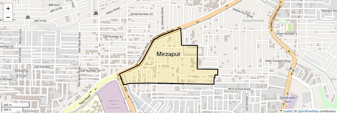 Location Map of Mirzapur, Delhi