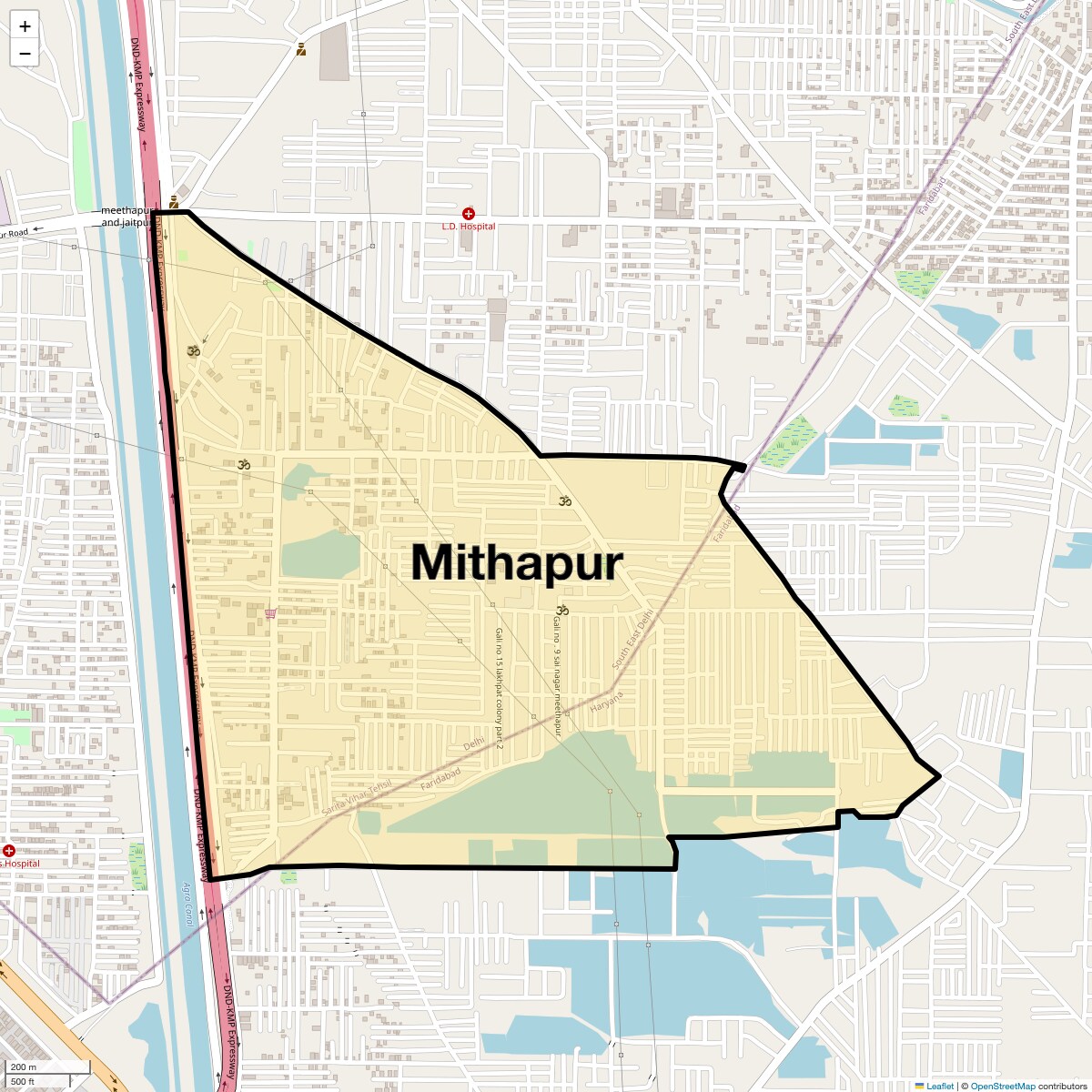 Location Map of Mithapur, Delhi