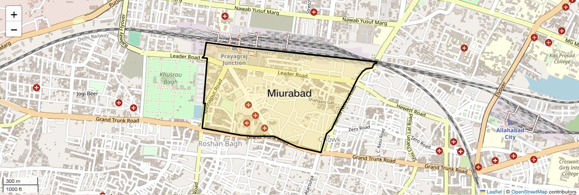 Location Map of Miurabad, Allahabad