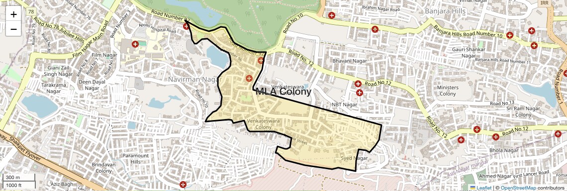 Location Map of MLA Colony, Hyderabad
