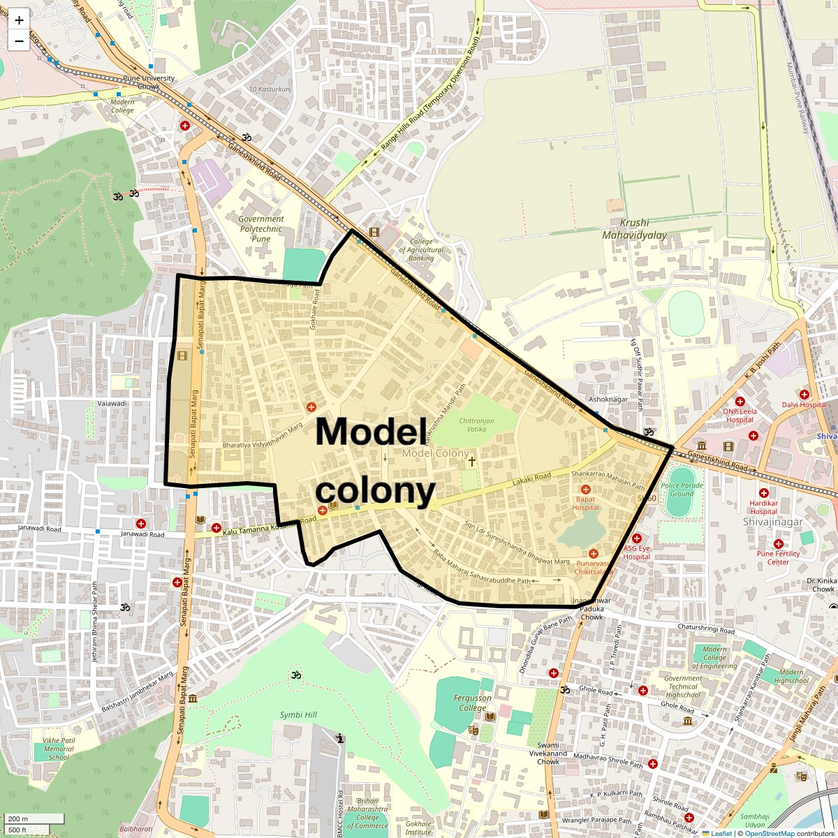 Location Map of Model colony, Pune