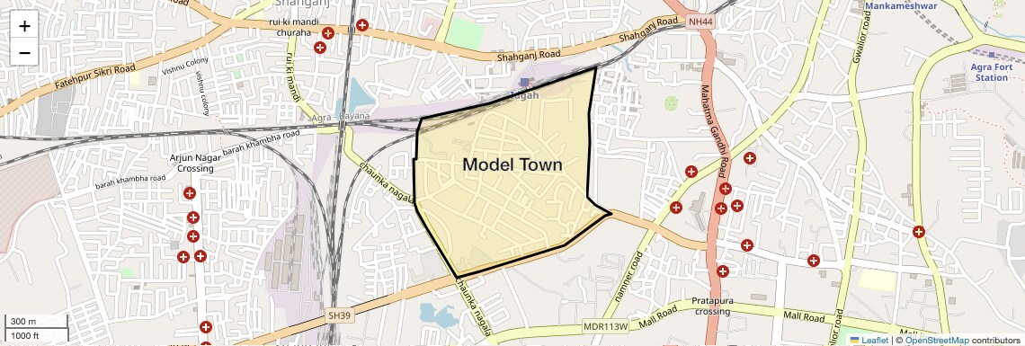 Location Map of Model Town, Agra