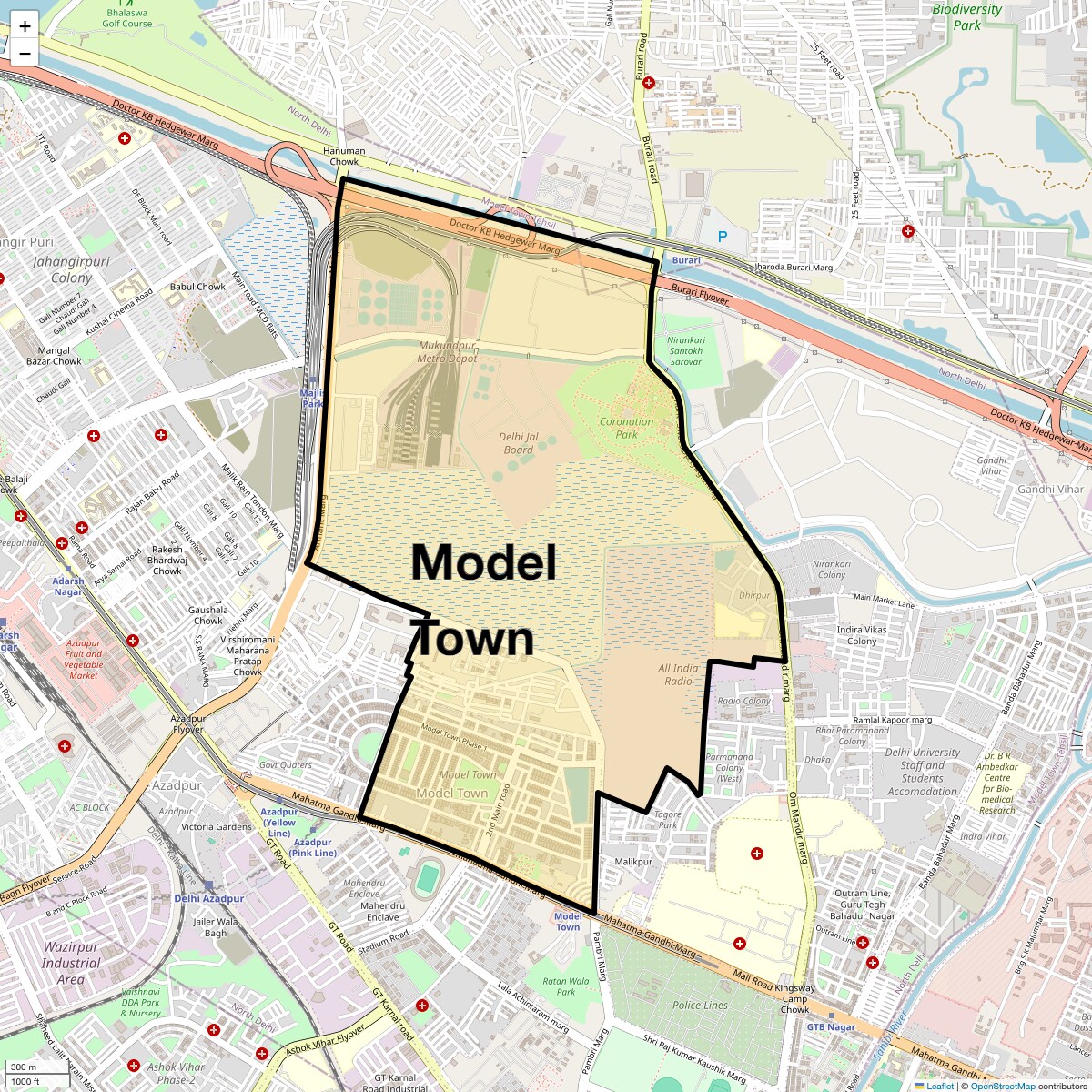 Location Map of Model Town, Delhi