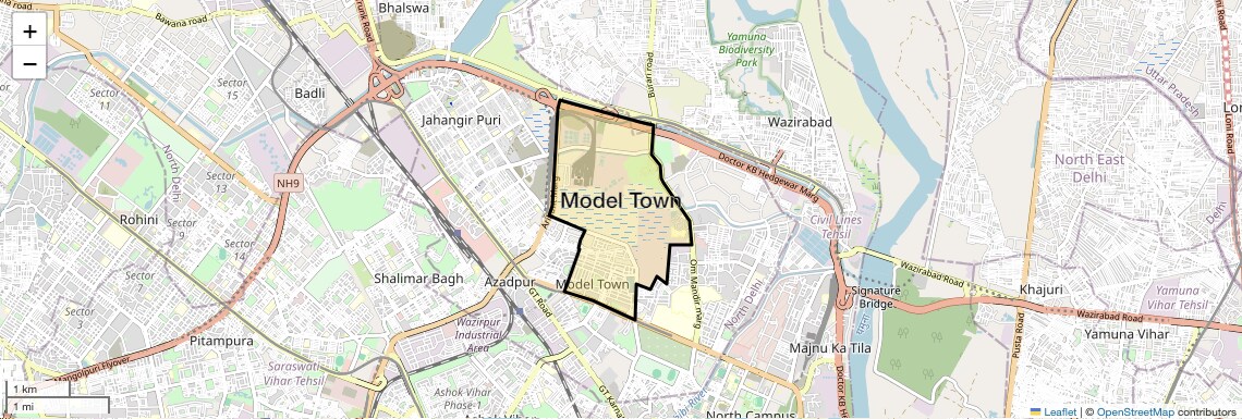 Location Map of Model Town, Delhi