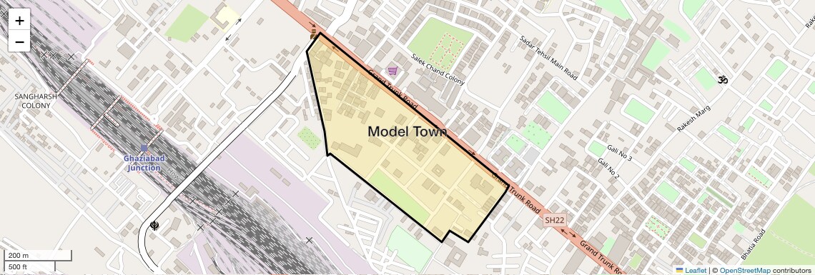 Location Map of Model Town, Ghaziabad