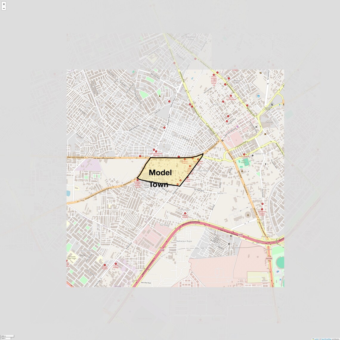 Location Map of Model Town, Gurgaon
