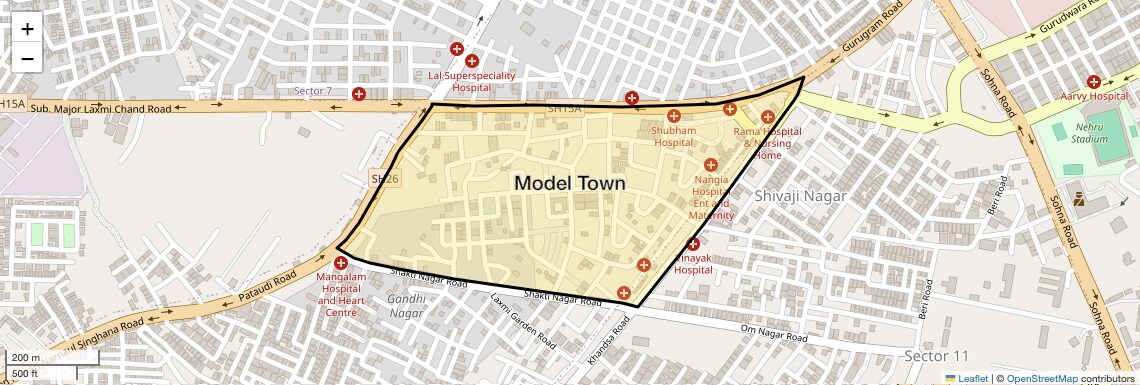 Location Map of Model Town, Gurgaon