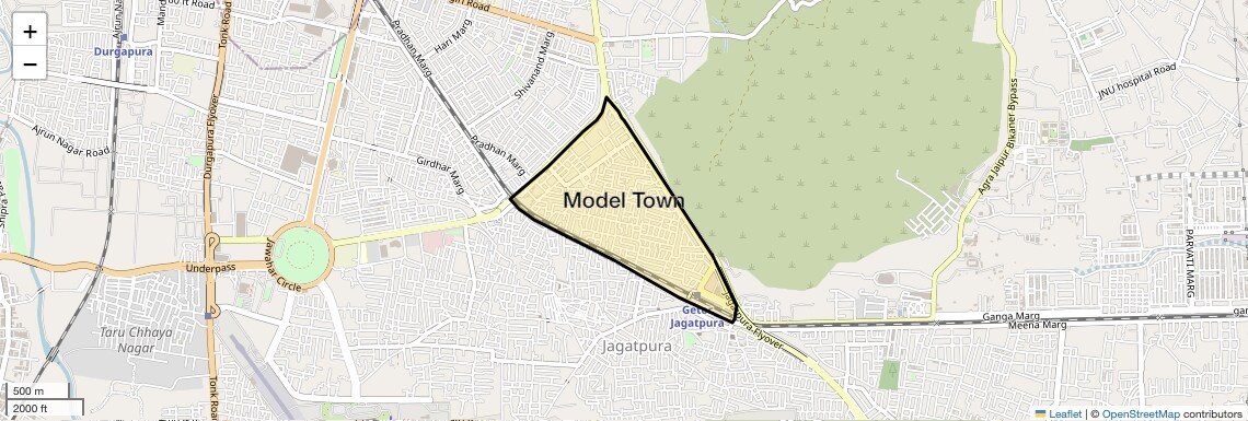 Location Map of Model Town, Jaipur