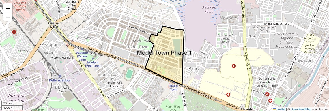 Location Map of Model Town Phase 1, Delhi