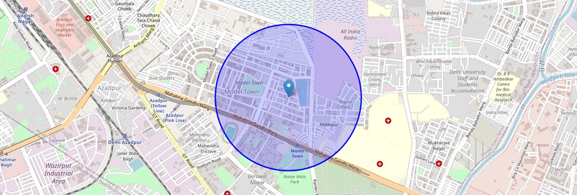 Location Map of Model Town Phase 1, Delhi