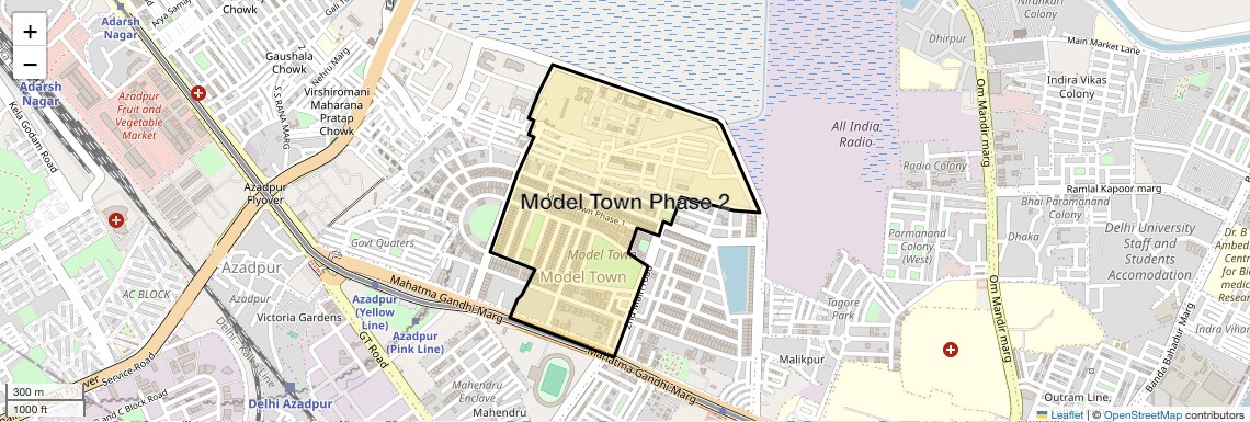 Location Map of Model Town Phase 2, Delhi