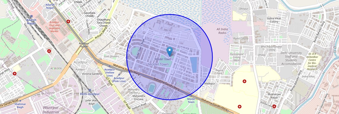 Location Map of Model Town Phase 2, Delhi