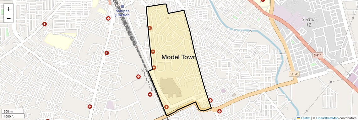 Location Map of Model Town, Sonipat
