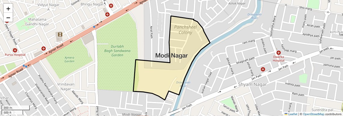 Location Map of Modi Nagar, Jaipur
