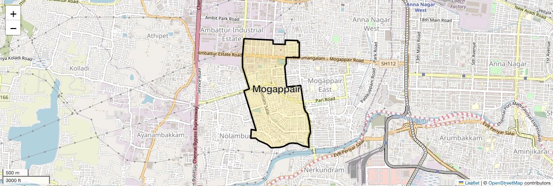 Location Map of Mogappair, Chennai