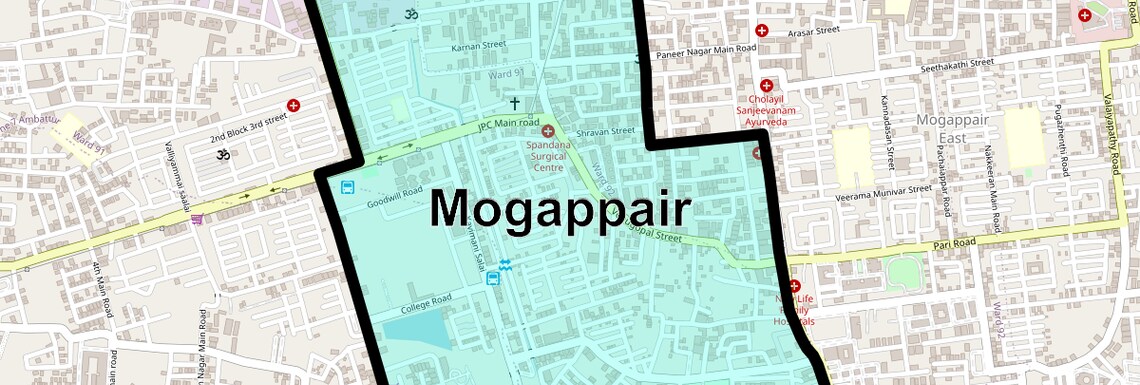 Location Map of Mogappair, Chennai