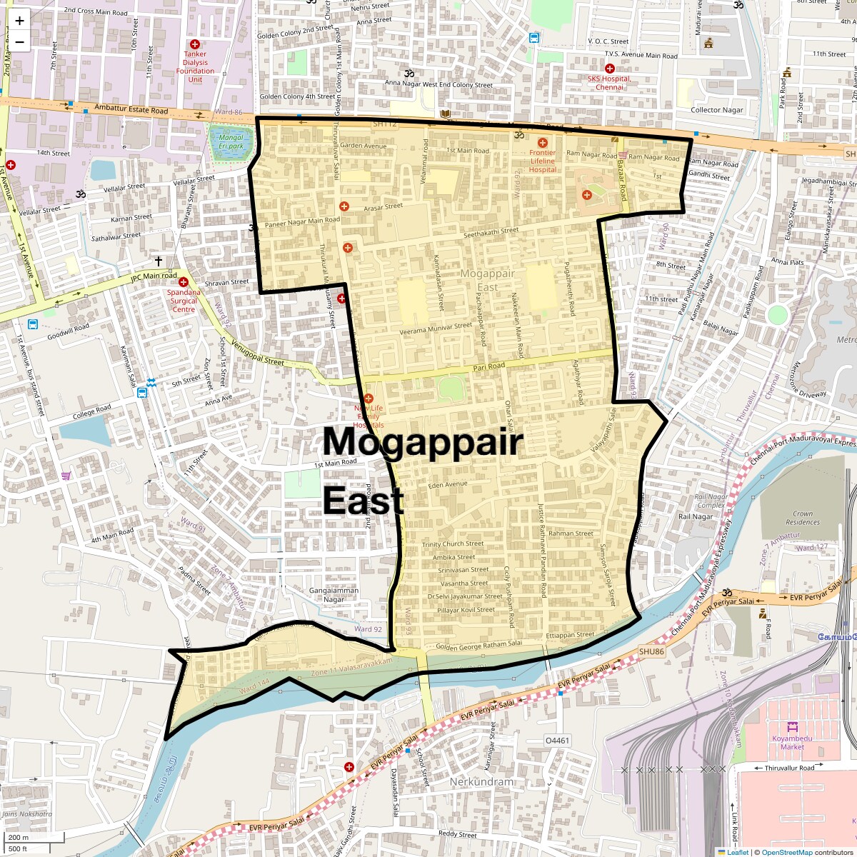 Location Map of Mogappair East, Chennai