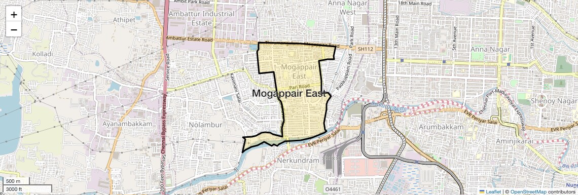 Location Map of Mogappair East, Chennai