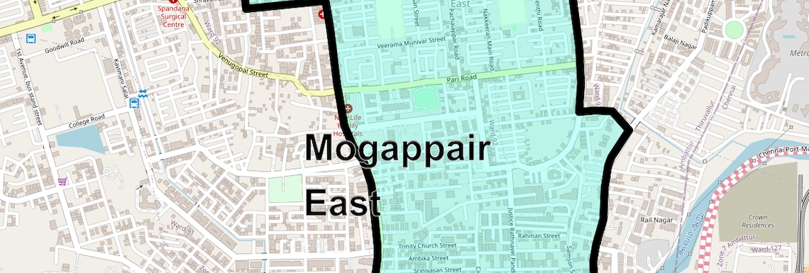 Location Map of Mogappair East, Chennai