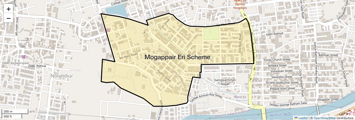 Location Map of Mogappair Eri Scheme, Chennai