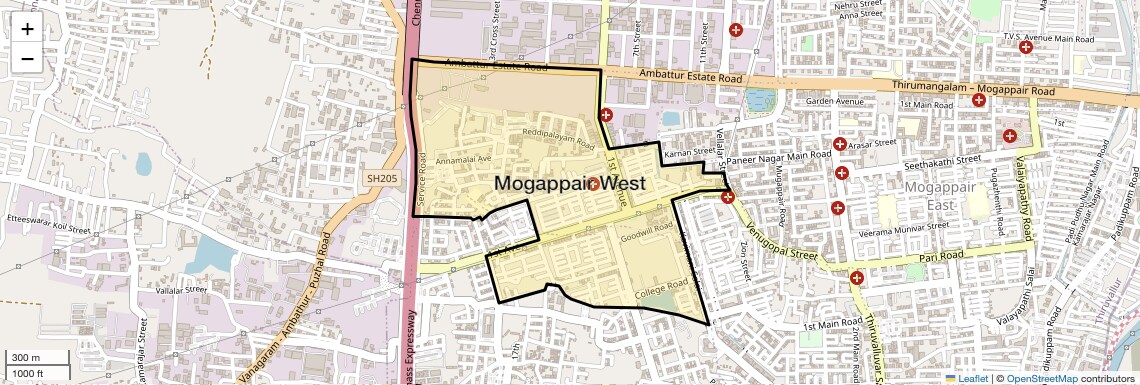 Location Map of Mogappair West, Chennai