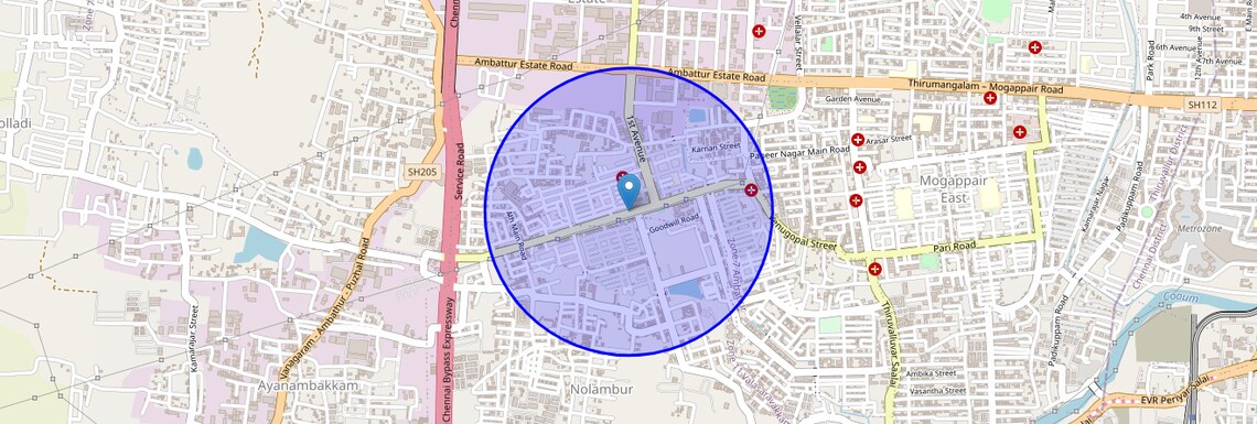 Location Map of Mogappair West, Chennai