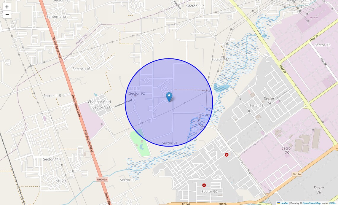 Location Map of Mohali Sector 92, Chandigarh