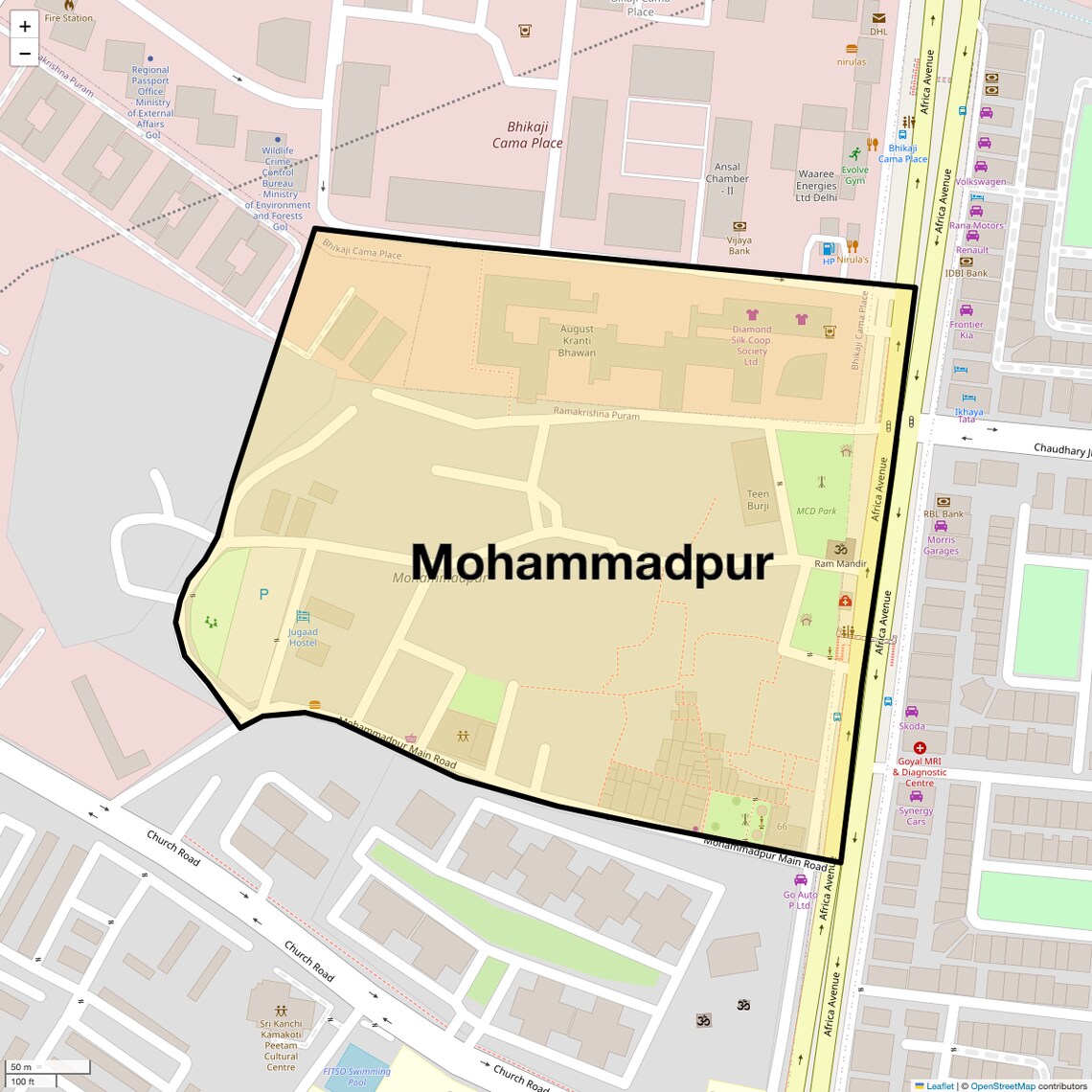 Location Map of Mohammadpur, Delhi